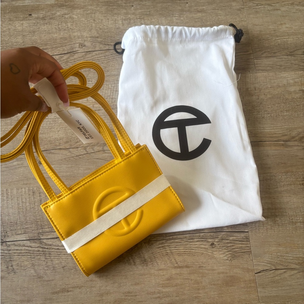 Telfar Mini Shopping Bag in Bright Yellow with White Strap